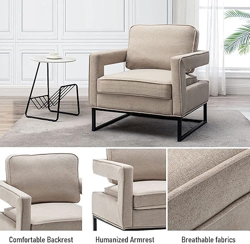 Miniatura 6 de Andeworld Silla decorativa, sillón de mediados de siglo, tapizado, moderno, para lectura, descanso, sala de estar, dormitorio, apartamento (beige)