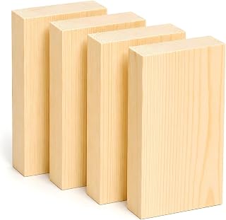 Unfinished Wood Blocks 4 Pack, 3 x 8 x 1 Inch Wood Carving Blocks