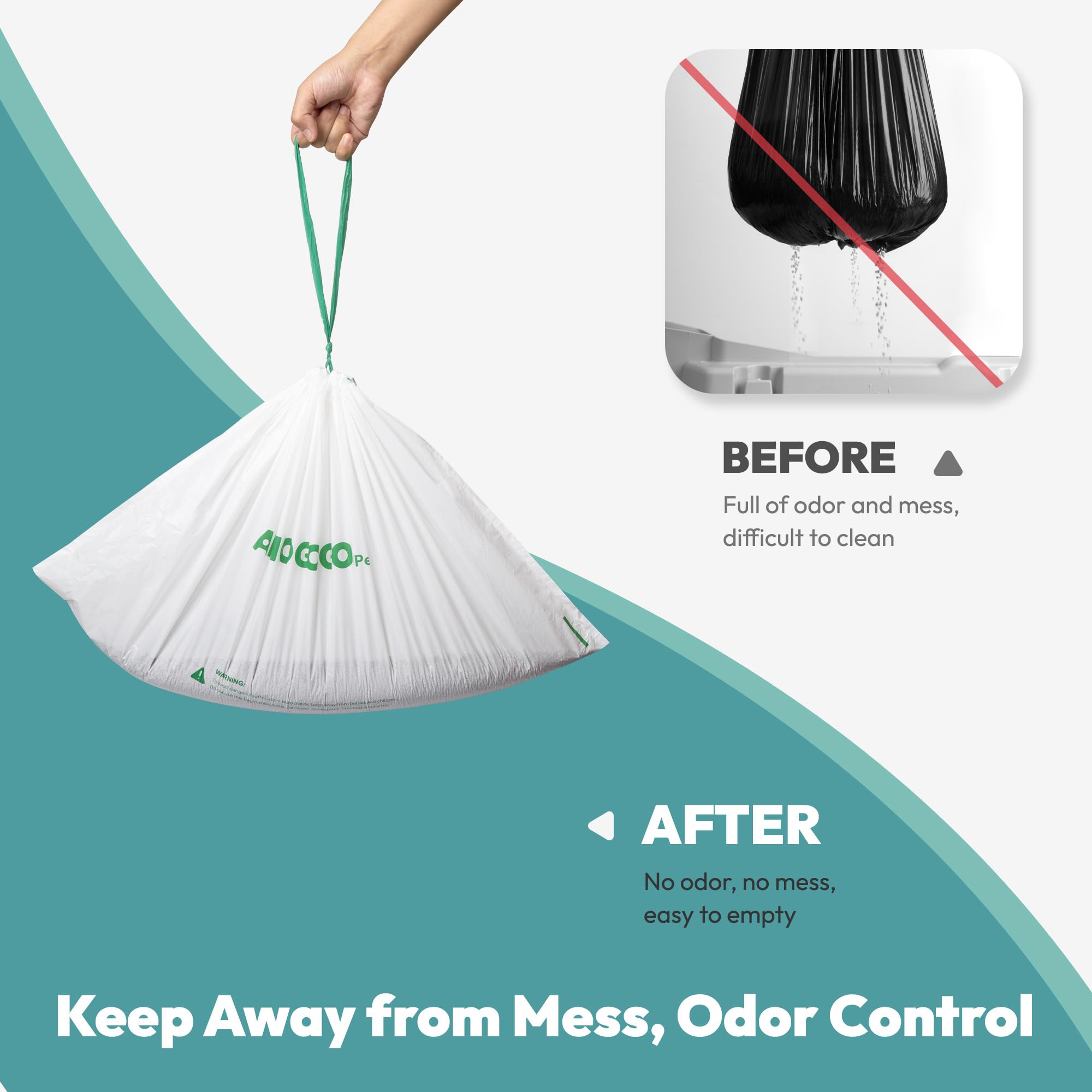 Paquete de 100 bolsas de basura para caja de arena, compatibles con caja de arena para gatos BCHARYA, bolsas de residuos de repuesto, bolsas de basura automáticas a prueba de fugas con