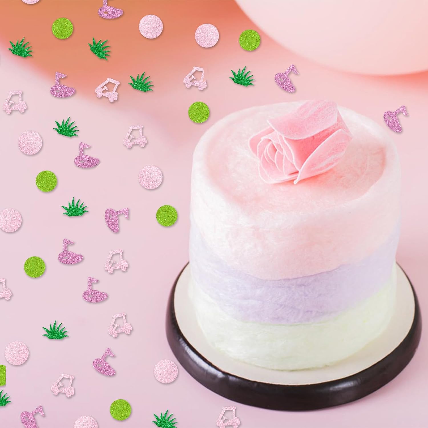 150pcs Golf Confetti, Golf Baby Shower Table Confetti, Green&Pink Glitter Golf Birthday Table Scatter for Women Girl, Sport Theme Gender Reveal Party Decoration