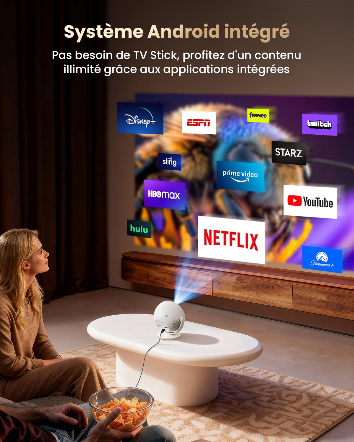 GEEKERA Vidéoprojecteur 2026 avec Android OS, 1080P Natif Supporte 4K, Projecteur Vidéo Portable avec Netflix Intégré, WiFi Bluetooth, 400 ANSI, Focus Électrique/Keystone Auto, Home Cinéma