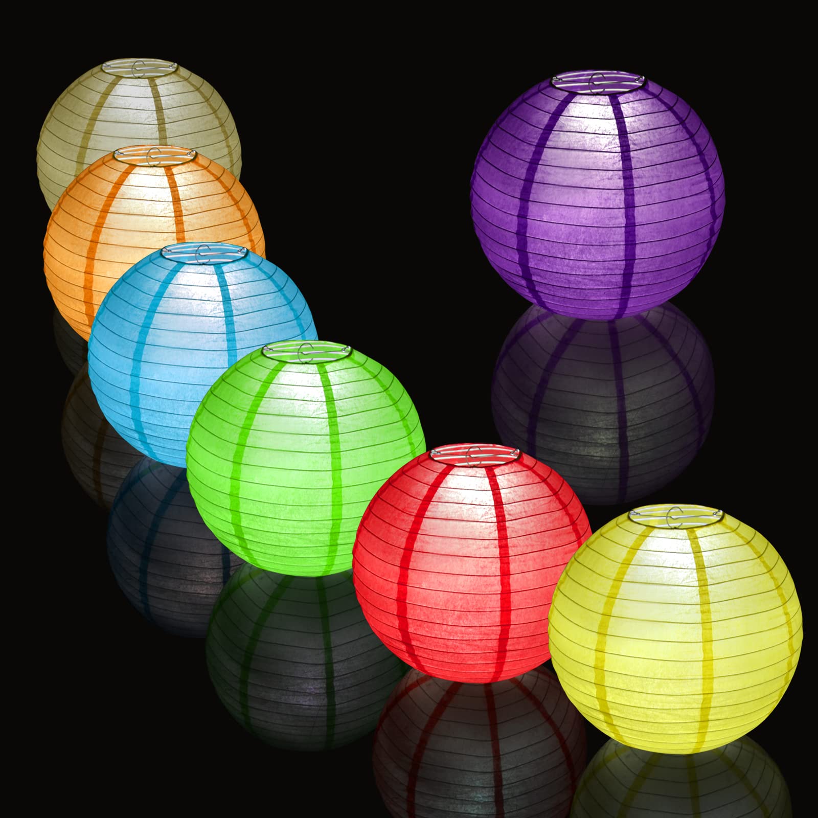 Paquete de 12 faroles LED de papel con luces, 6 pulgadas, 8 pulgadas, 10 pulgadas, 12 pulgadas, linterna redonda colgante china/japonesa para bodas, aniversarios, fiestas de cumpleaños (morado oscuro)