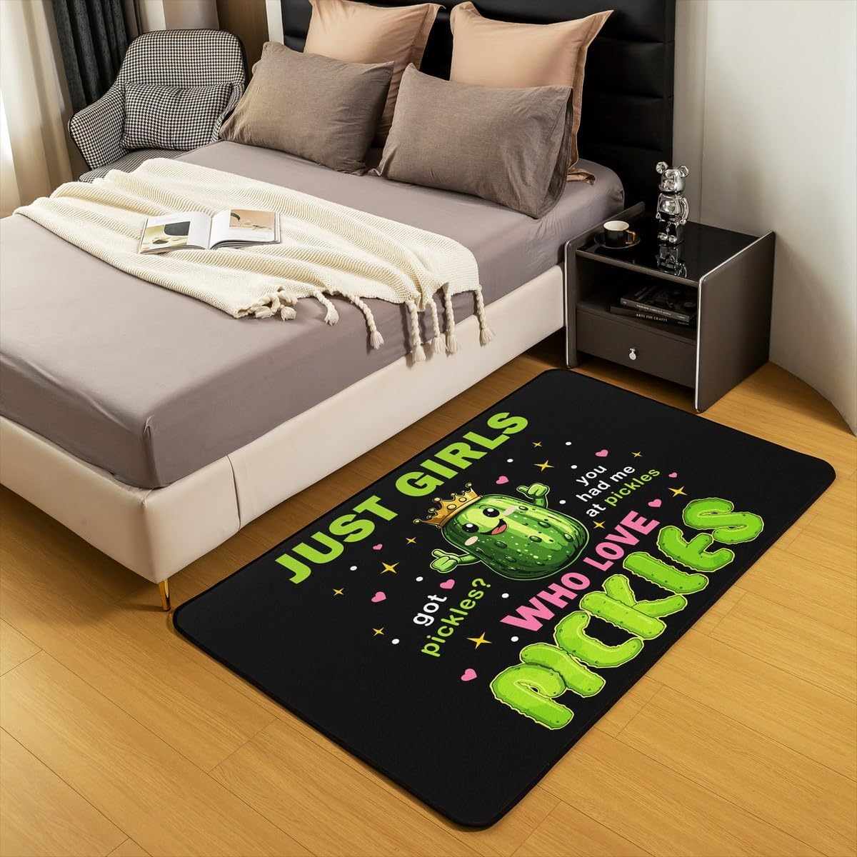 Cartoon Pickles Cucumber Kids Bath Mats,Pickled Vegetable Fruits Mats Rugs for Girls Boys,Western Food Modern Cute Bath Carpets,Black Green Bath Rugs,Absorbent Floor Mats,3'x5'