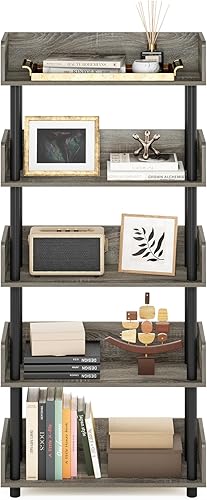 Vista 27 de Furinno Turn-N-Tube - Estantería multiuso de 5 niveles, estantería para exhibición, almacenamiento o libros, con tubos redondos, color cereza claro