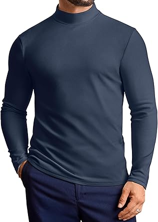 Vssjavun Mens Mock Turtleneck Sweater Long Sleeve Basic Slim Fit Pullover Sweaters Thermal Lightweight Undershirts