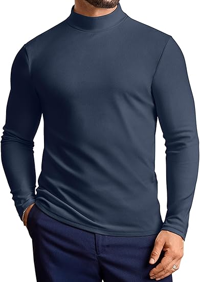 Vssjavun Mens Mock Turtleneck Sweater Long Sleeve Basic Slim Fit Pullover Sweaters Thermal Lightweight Undershirts