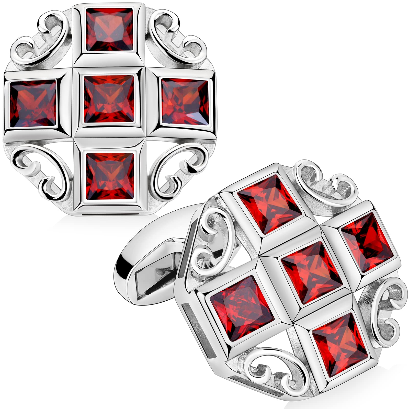 HAWSON Gemelos brillantes para camisa de hombre para traje, en caja de regalo, a juego con corbata sólida en rojo, blanco, negro y azul fácilmente, diseñado, Metal, no conocido