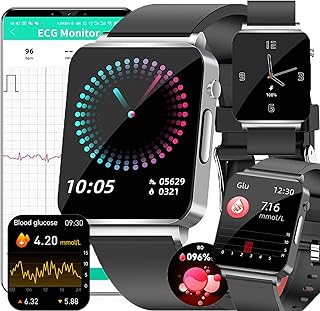 ECG+PPG Smart Watch Blood Glucose, 1.72" HD Blood Sugar Smart Bracelet Band,fitness Tracker with Temperature Blood Pressure Blood Oxygen Heart Rate Monitor,activity Tracker Sport Watch,Silver