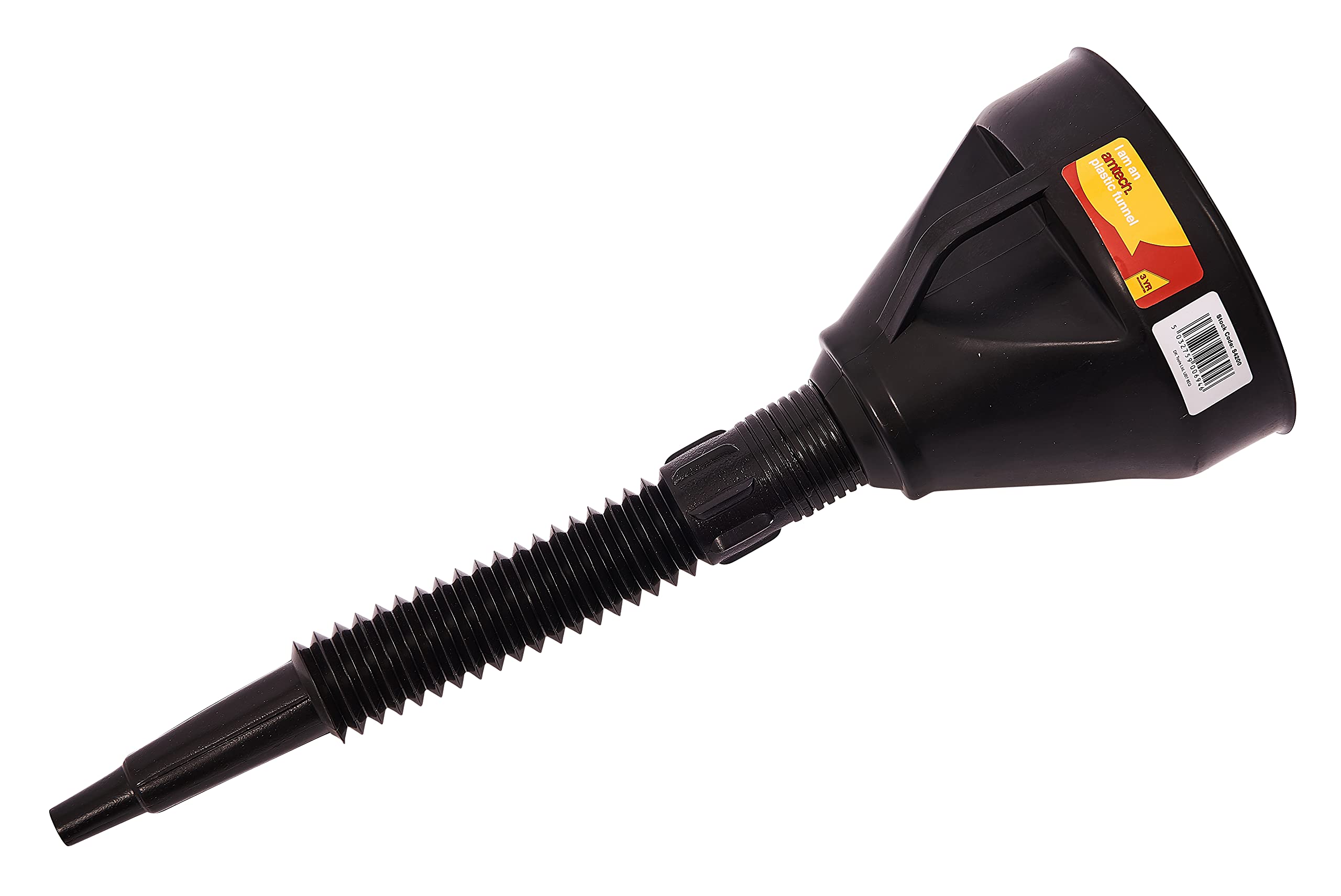Amtech Black Plastic Funnel With Flexible Spout And Gauze Filter, For Clean And Controlled Fluid Transfers.
