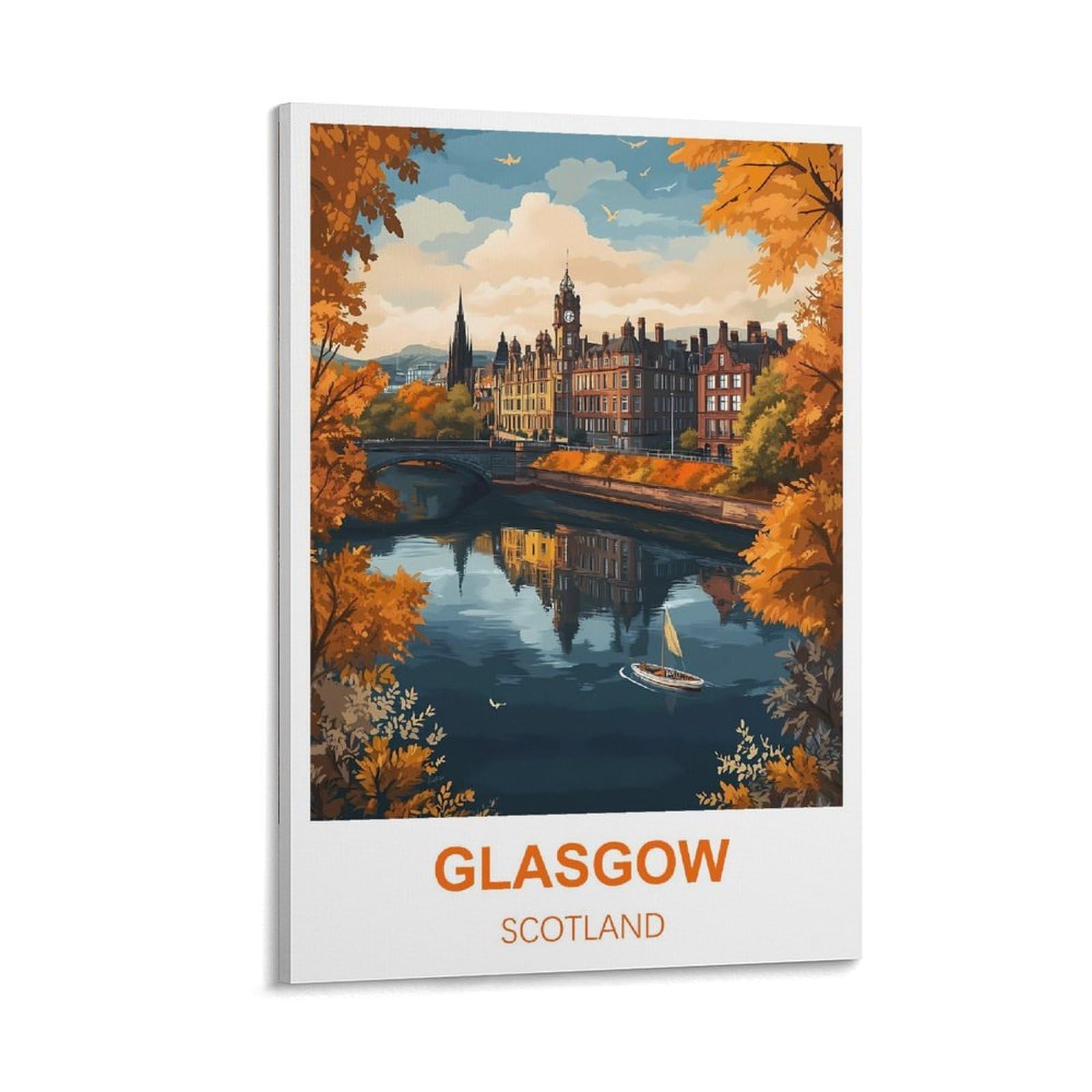 Fjiwecwsq Frame-Style Glasgow Scotland Vintage Travel Poster 08X12inch(20X30cm) Canvas Wall Art Painting Prints