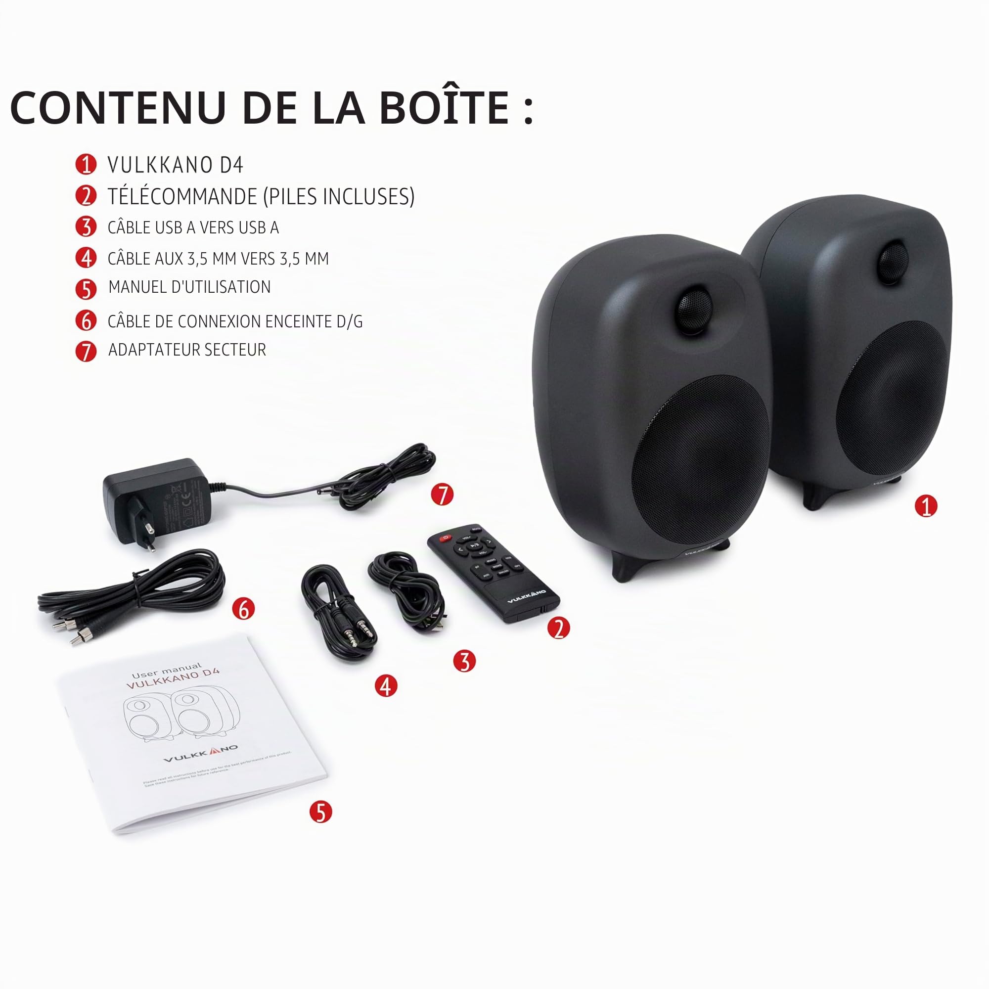 VULKKANO D4 Enceintes PC amplifiée avec Woofer de 4", Puissance de 80W, Bluetooth, USB, RCA, Aux, Sub Out, Télécommande, Enceinte Ordinateur avec Design Élégant