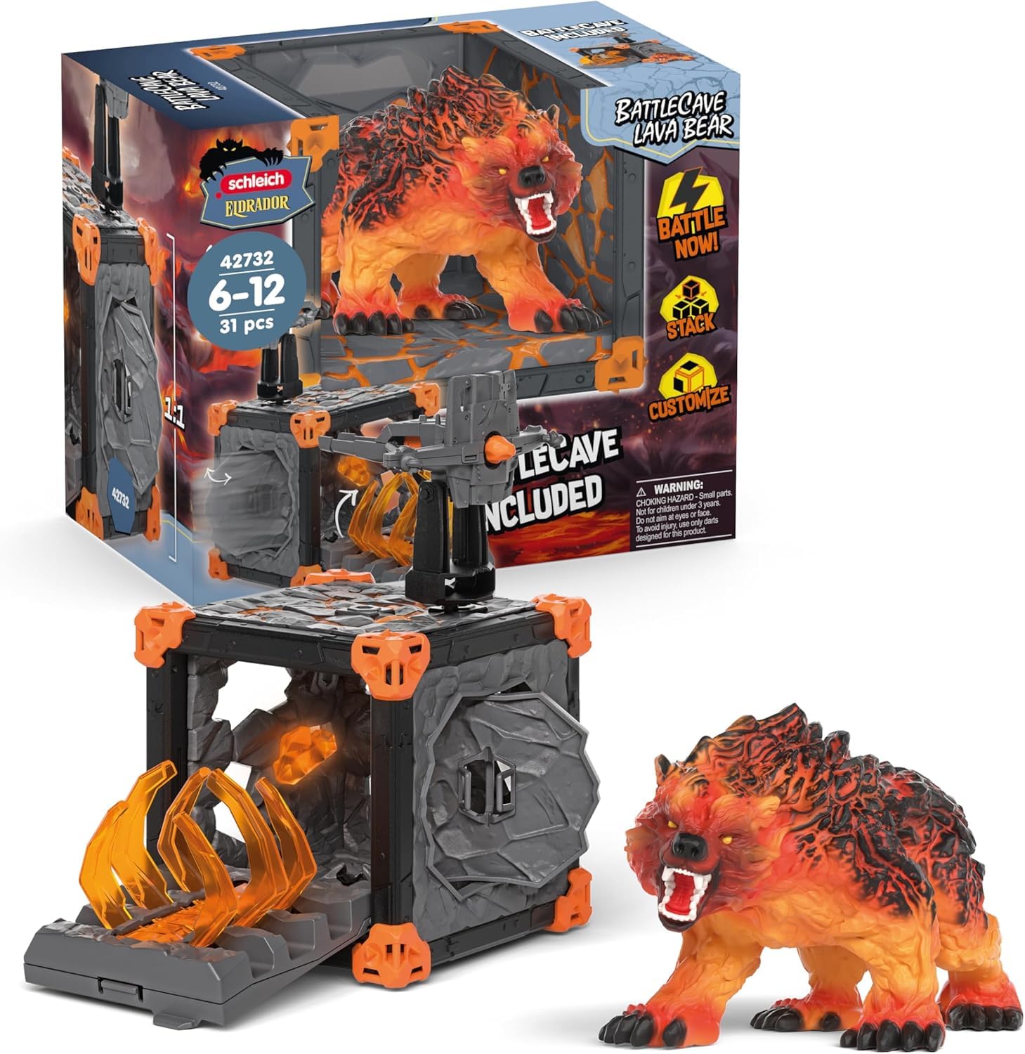 Juguete de combate con Oso de Lava y BattleCave apilable Schleich ELDRADOR con trampa de disparo 7