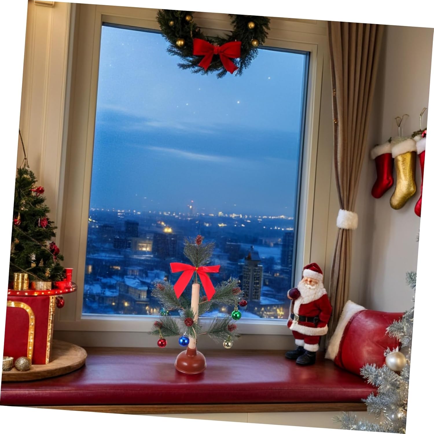 Funny Christmas Toilet Plunger Compact Artificial Tree Hilarious Party Prop for Holiday Decorat