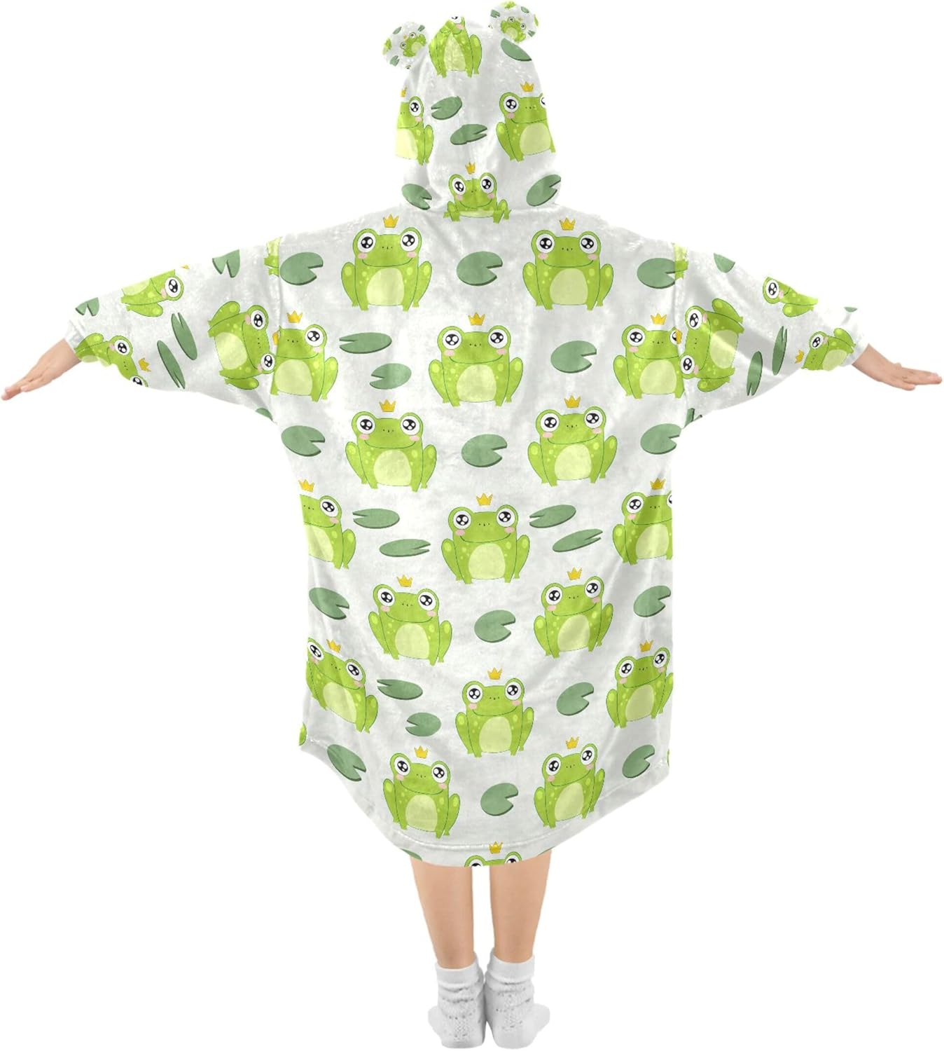 Cute Frog Kids Wearable Blanket Hoodie with Pocket and Sleeves for Toddlers, Cute Hoodies Girls Boys B0404124