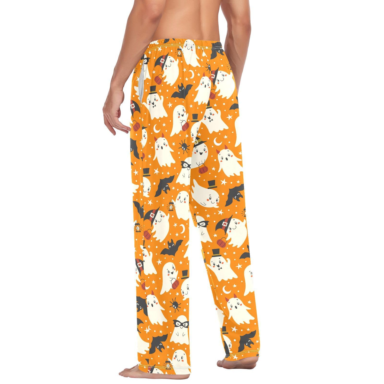 Pyjamahose für Herren, Halloween, Geist, Fledermaus, Spinnen, Herren-Schlafhose, 100 % Baumwolle, gerade Passform, Pyjamahose mit Taschen, Kordelzug, Größe L, mehrfarbig, L
