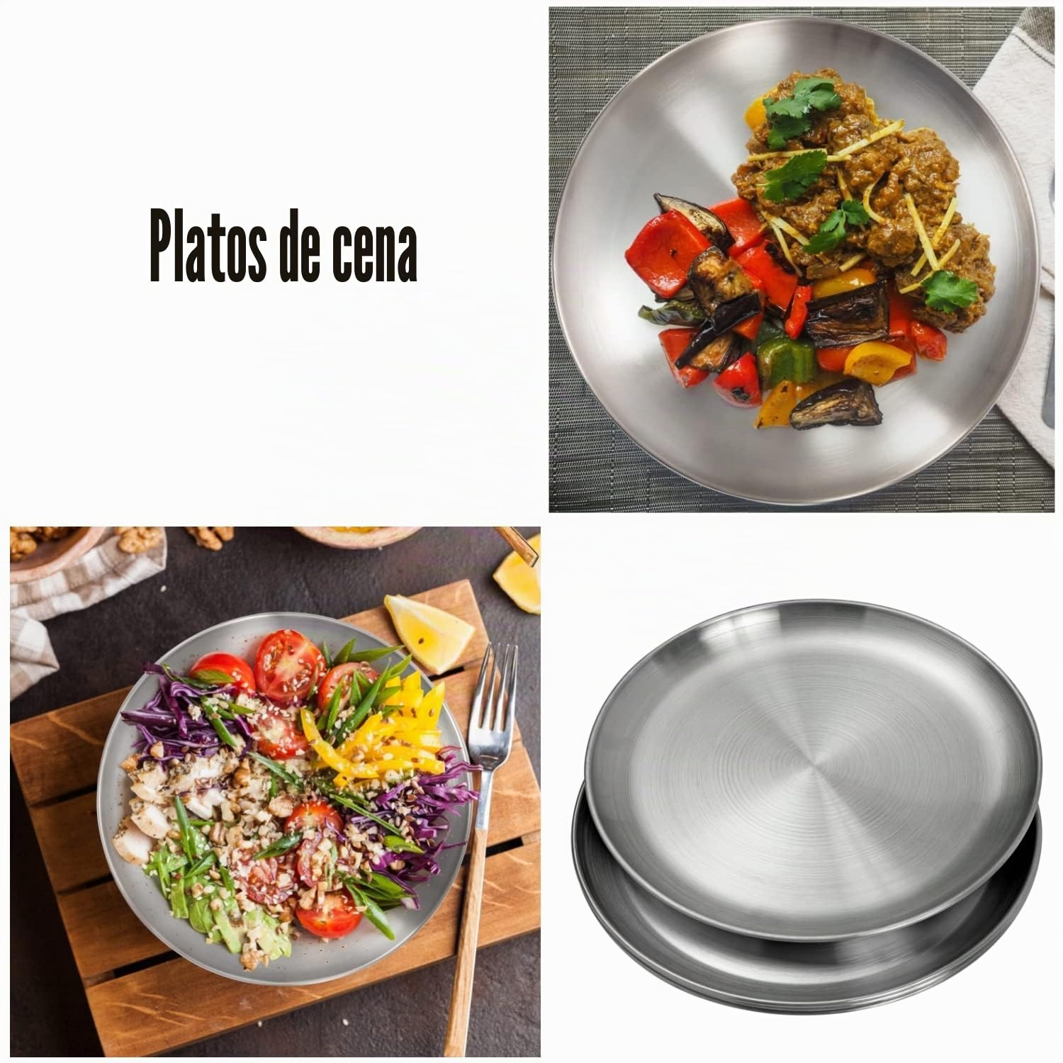 Platos de acero inoxidable inox 304 metal de acero ligero Unbreakable cena platos Juego de platos sin toxinas apto para lavavajillas seguro y saludable (23 cm 10 Piezas)