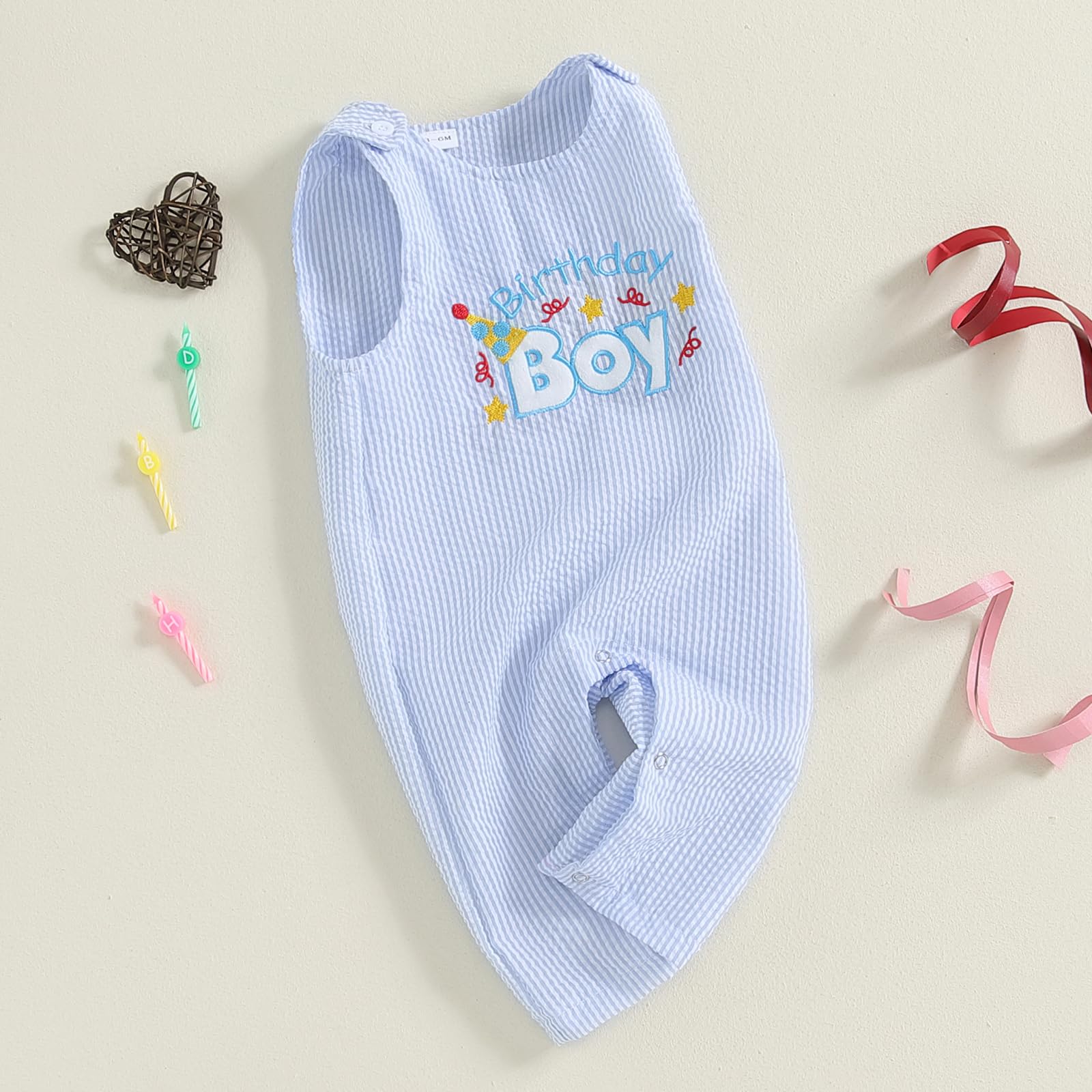 SAYOO First Birthday Outfit - Boy & Girl Embroidery Romper Overall Jumpsuit (Blue, 12-18 Months)