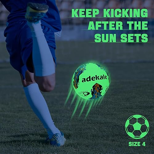 Miniatura 6 de adekale Balones de fútbol tamaño 345, que brillan en la oscuridad pelota de fútbol de tamaño oficial, pelota de entrenamiento iluminada para