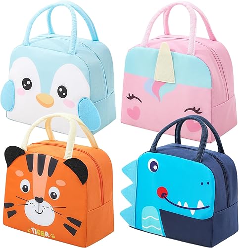4 bolsas de almuerzo aisladas, 4 bolsas bento, lindas bolsas para el almuerzo, pequeñas bolsas enfriadoras, bolsas impermeables de dibujos animados,