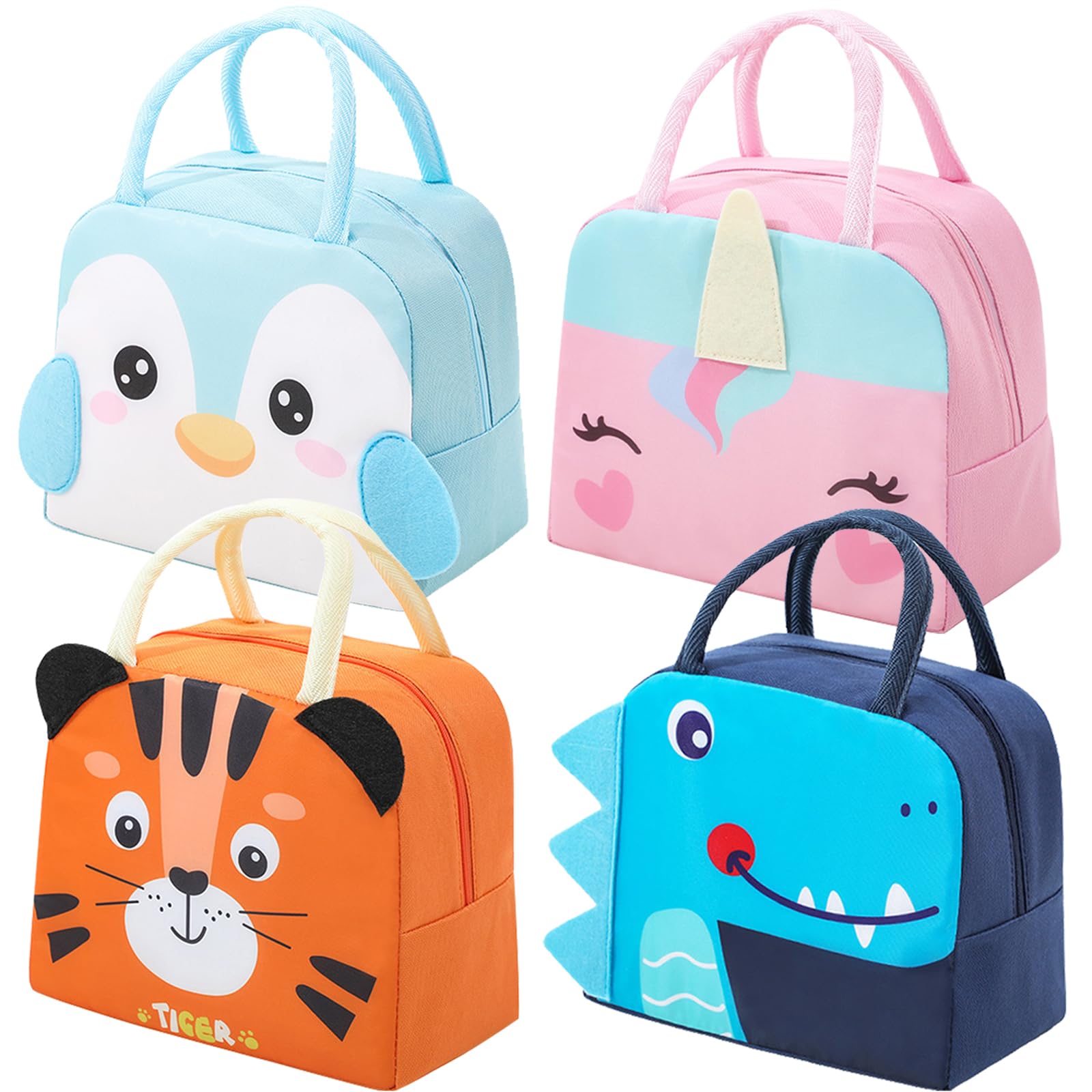 4PCS Insulated Lunch Bags 4PCS Bento Bags Cute Lunch Tote Bag Small Cooler Bags Waterproof Cartoon Lunch Box Bag for Work Picnic (Animal Series 2)