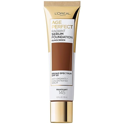 L'Oreal Paris Age Perfect Base de Suero Radiante Foundation con SPF 50, caoba, 1 onza