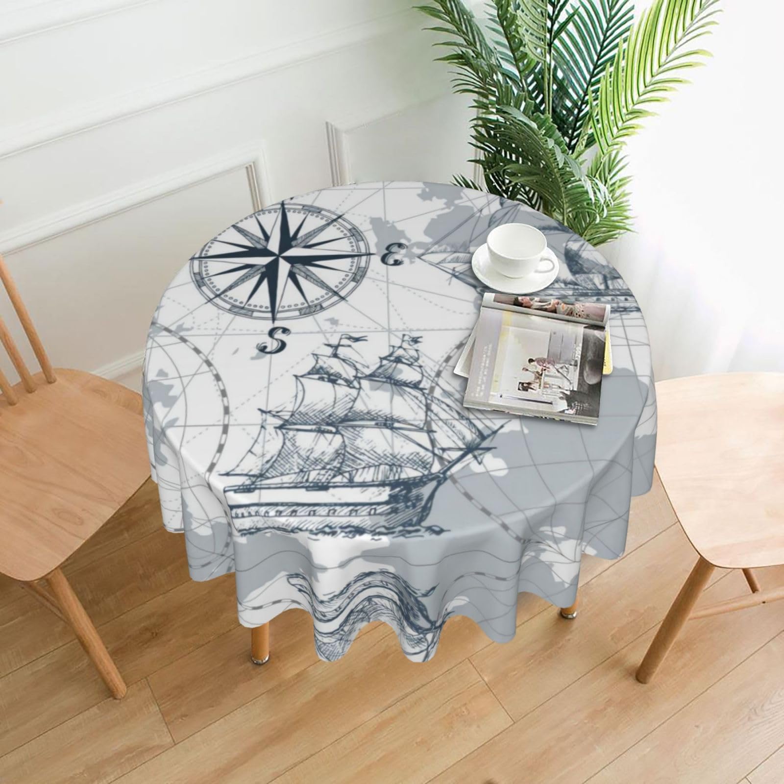 hhxvcv Nautical Sailboat Map Round Tablecloth – Dining Table Cover