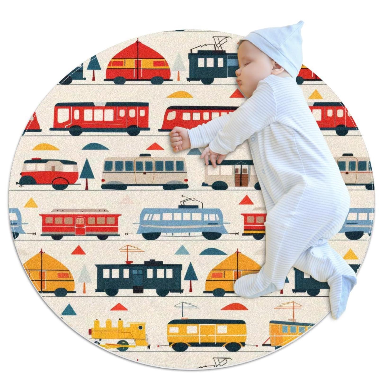 Tapis antidérapant de salle de bain rond voiture et train