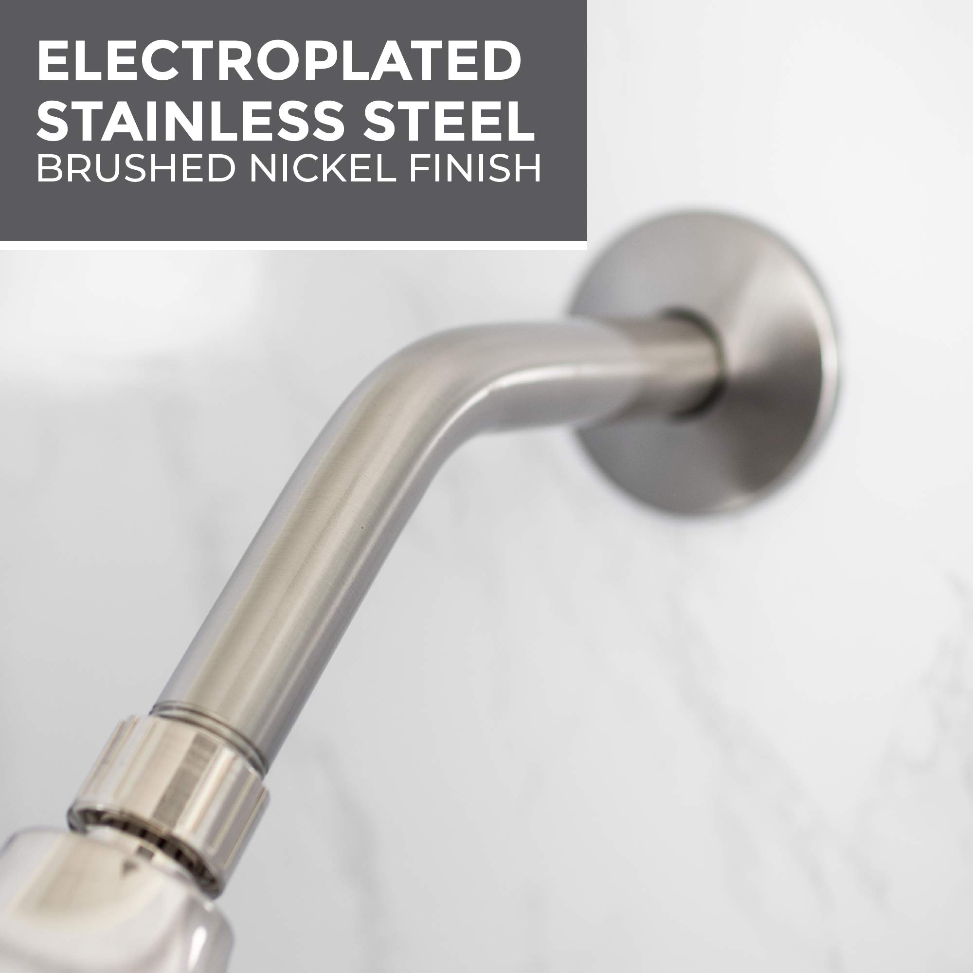Eolax 8 Inch Shower Arm & Flange Set - Brushed Nickel Stainless Steel Wall Mount For Fixed/Handheld Shower Heads - View #3