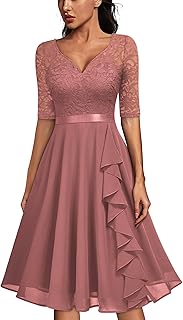 Women's V-Neck Floral Lace Elegant Style Half Sleeve Bridesmaid Party Dress - Buy now