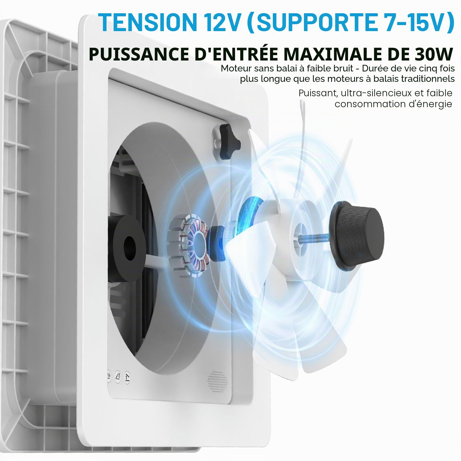 2012 Ventilateur de Toit 12V(24V Max) pour Camping-Car, Lanterneau 400 mm avec Télécommande, Flux d'Air Réversible, Ventilation Ultra Silencieuse, Couvercle Noir Semi-Transparent Anti-UV