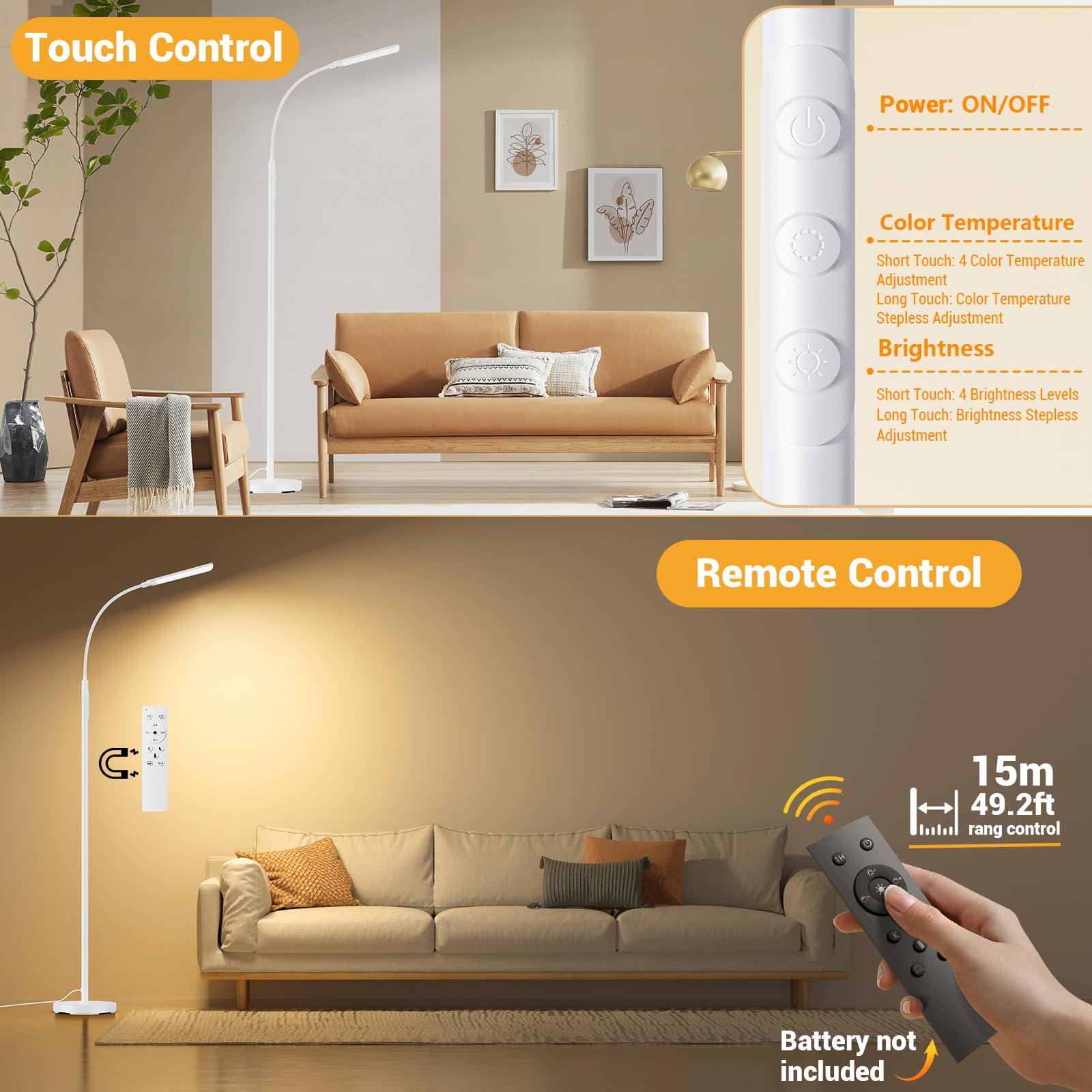 Lampadaire LED Dimmable 18W 1200lm avec Télécommande et Contrôle Tactile 4 Températures 4 Luminosités Blanc