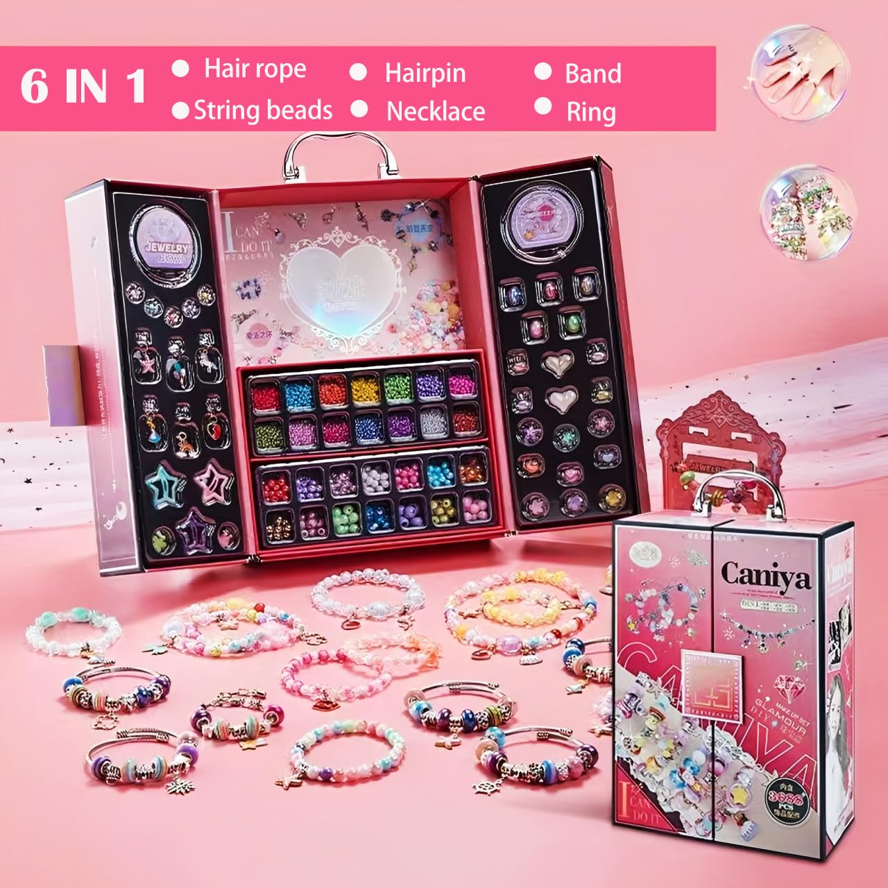 CANIYA 3688PCS Charm Beads Bracelet Making Kit for Girls, 6-in-1