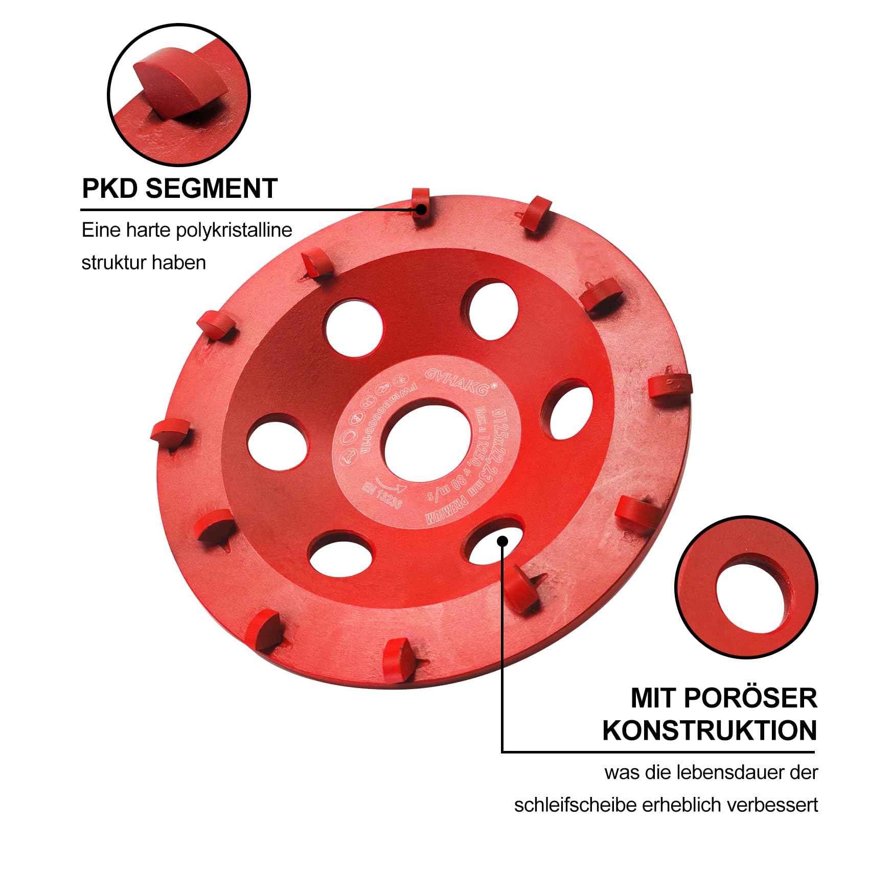 PKD - Disco abrasivo da 125 mm con 12 segmenti (125 x 22,23 mm) | PKD - Disco abrasivo diamantato, 125 mm, per massetto, cemento, rivestimenti in resina epossidica, rivestimenti colorati
