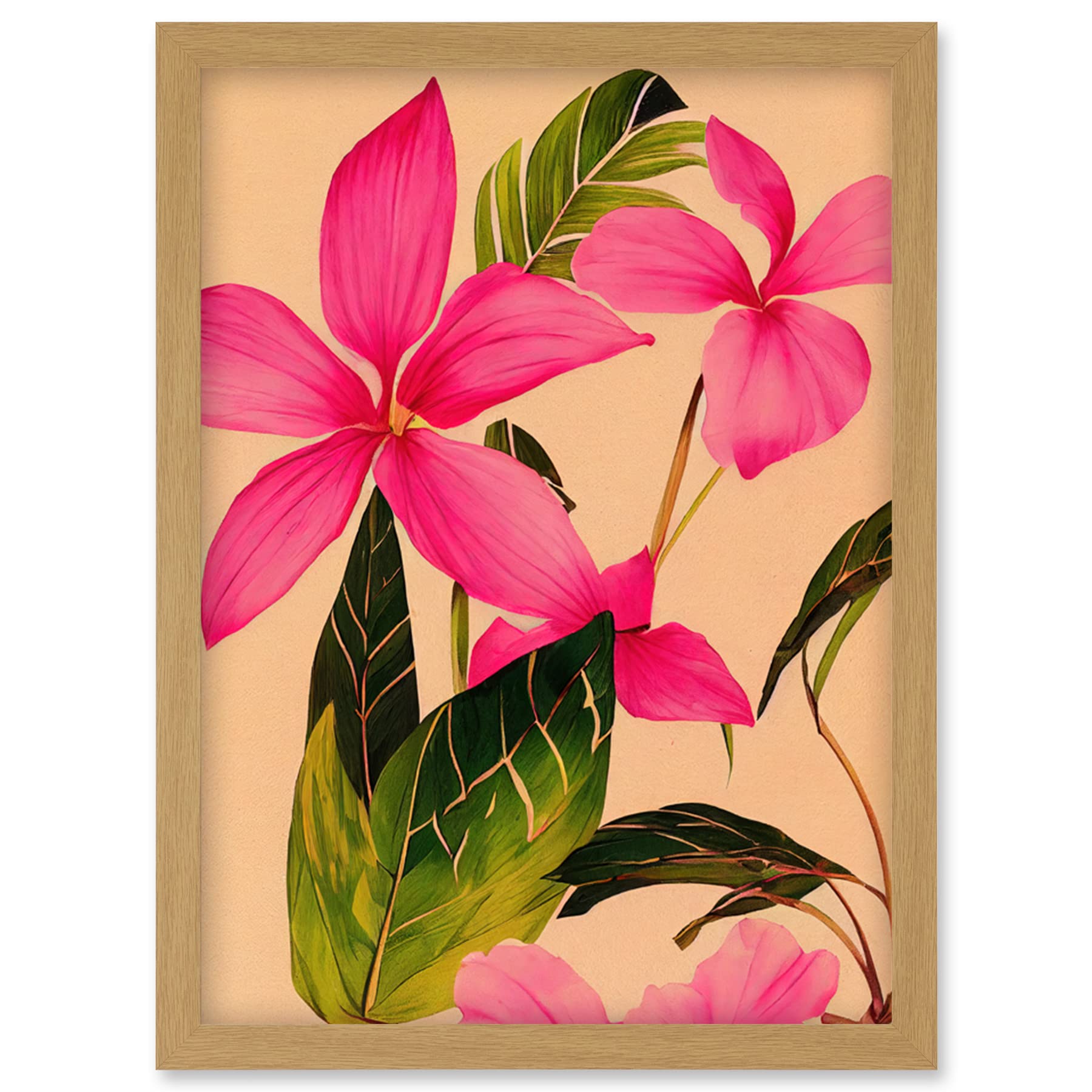 Wee Blue Coo Exotic Pink Plumeria Flower Plant Blooms Watercolour Pencil Illustration Artwork Framed Wall Art Print A4