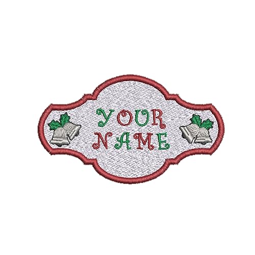 Custom"Your Name" Christmas Stocking Name Tag 3.5" W x 2" T Embroidered Patch Iron-On or Sew-OnWhite and Red Personalized Applique - Festive Font -