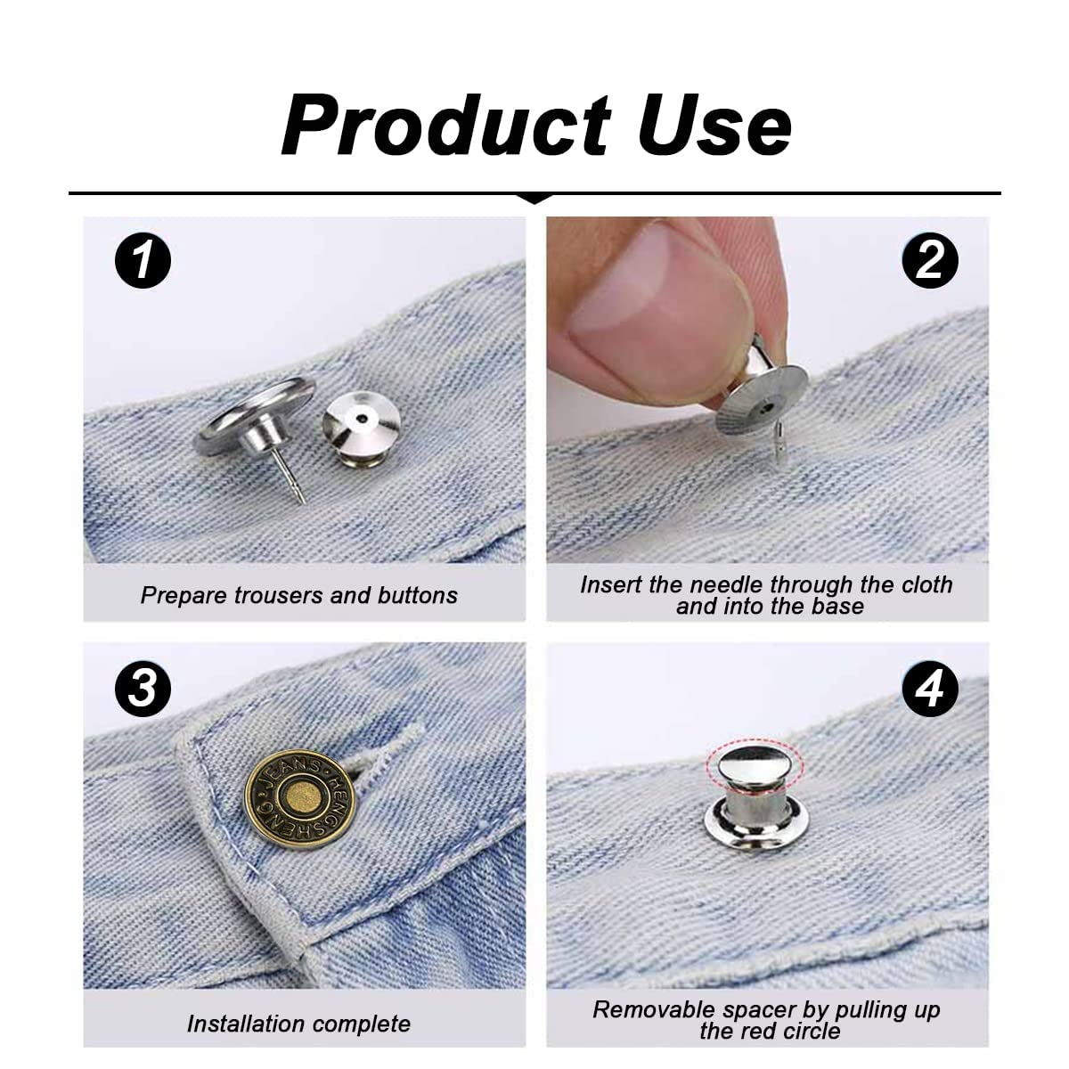 12 Boutons De Jeans 17 Mm - Boutons Pression Métalliques Détachables, Fixation Instantanée Sans Couture, Pour Pantalons, Vestes, DIY