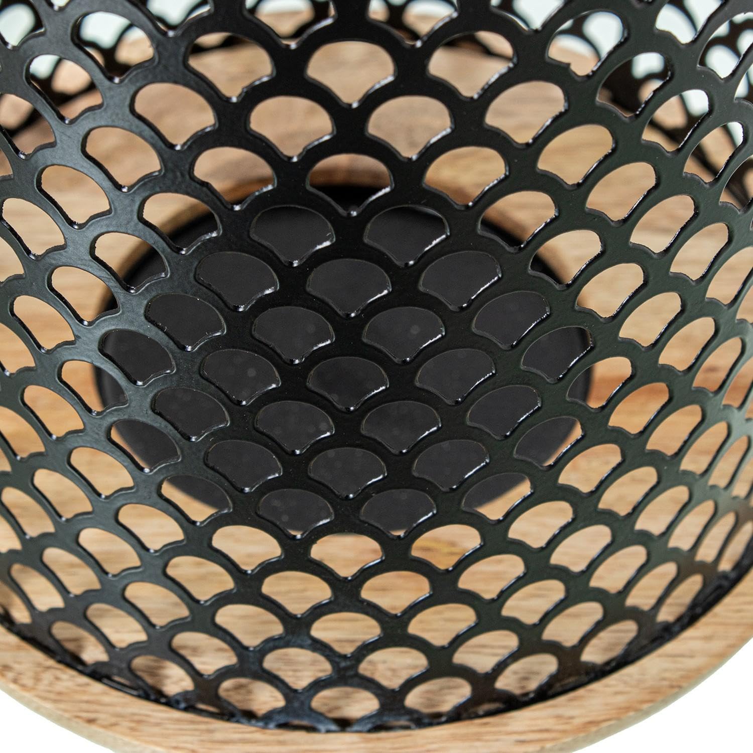 DRW Laterne aus Holz und Metall in Natur und Schwarz, 16 x 16 x 24 cm