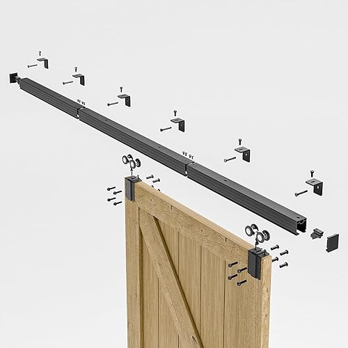 Miniatura 9 de Kit de herrajes para puerta corrediza de granero de 4 pies48 pulgadas, montaje en pared de aleación de aluminio, suave y resistente para una sola