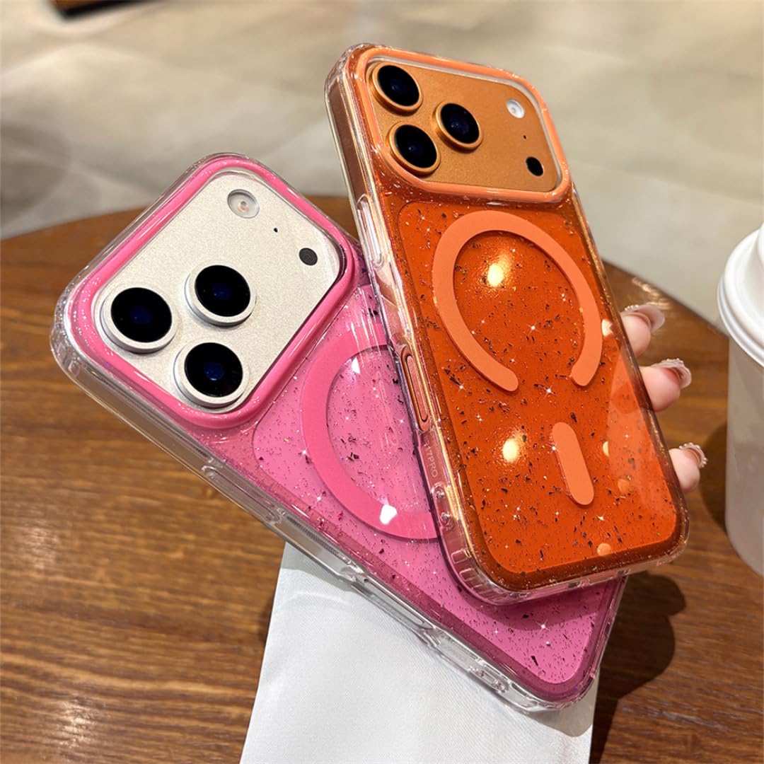 Custodia protettiva antiurto con effetto gel per iPhone 14, con ricarica wireless magnetica (rosa)
