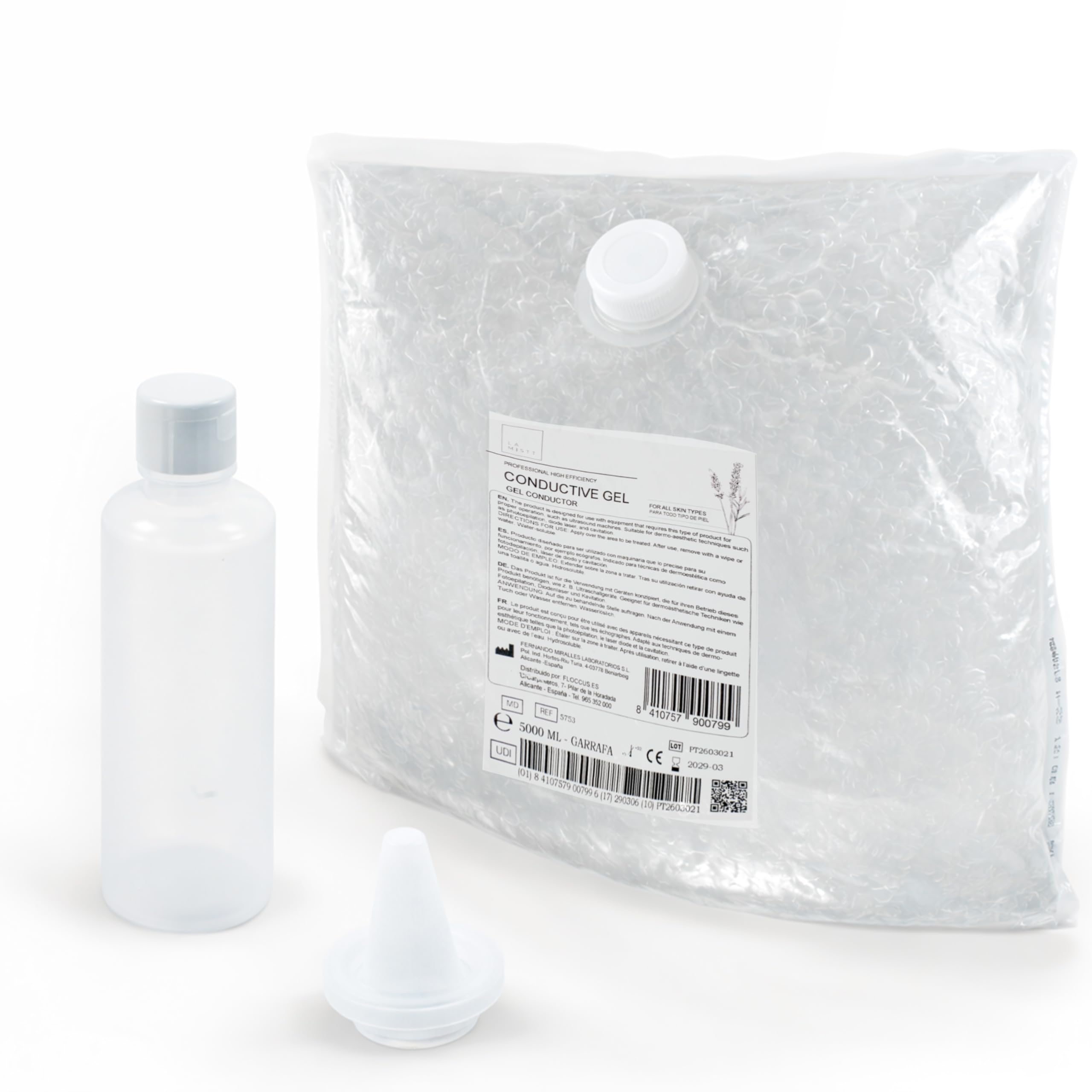 LAMISTT Gel Conductor Ultrasonidos Bolsa 20 Litros + Botella Rellenable 250 ml | Gel Sanitario para Ecografía, Cavitación, Electroestimulación, IPL y Láser | Alta Conductividad | Uso Profesional