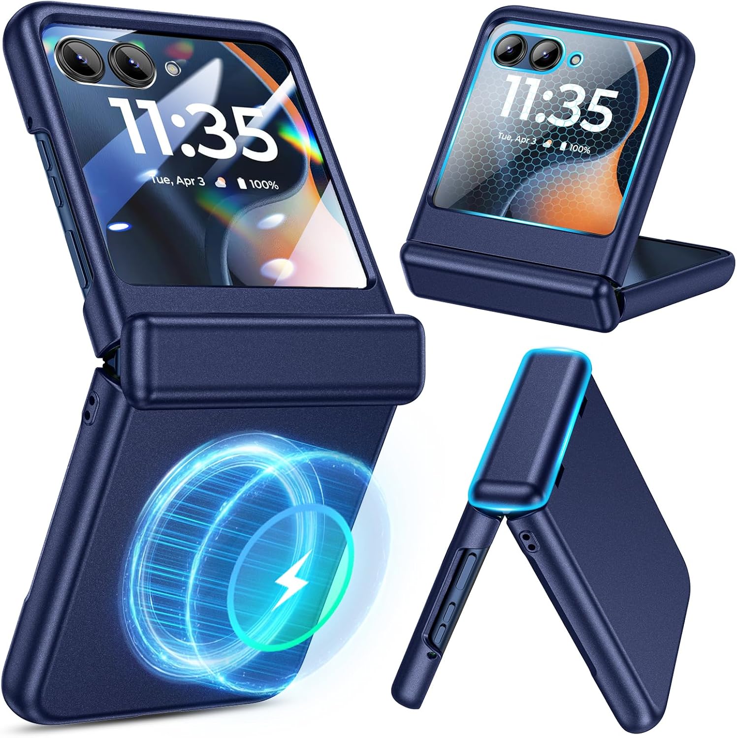 Magnetic for Motorola Razr 2025/2024 Case with Built-in Screen Protector, for Moto Razr 2025/2024 Case [Compatible with MagSafe][Hinge Protection] – Hard PC Shockproof Slim Cover -Blue