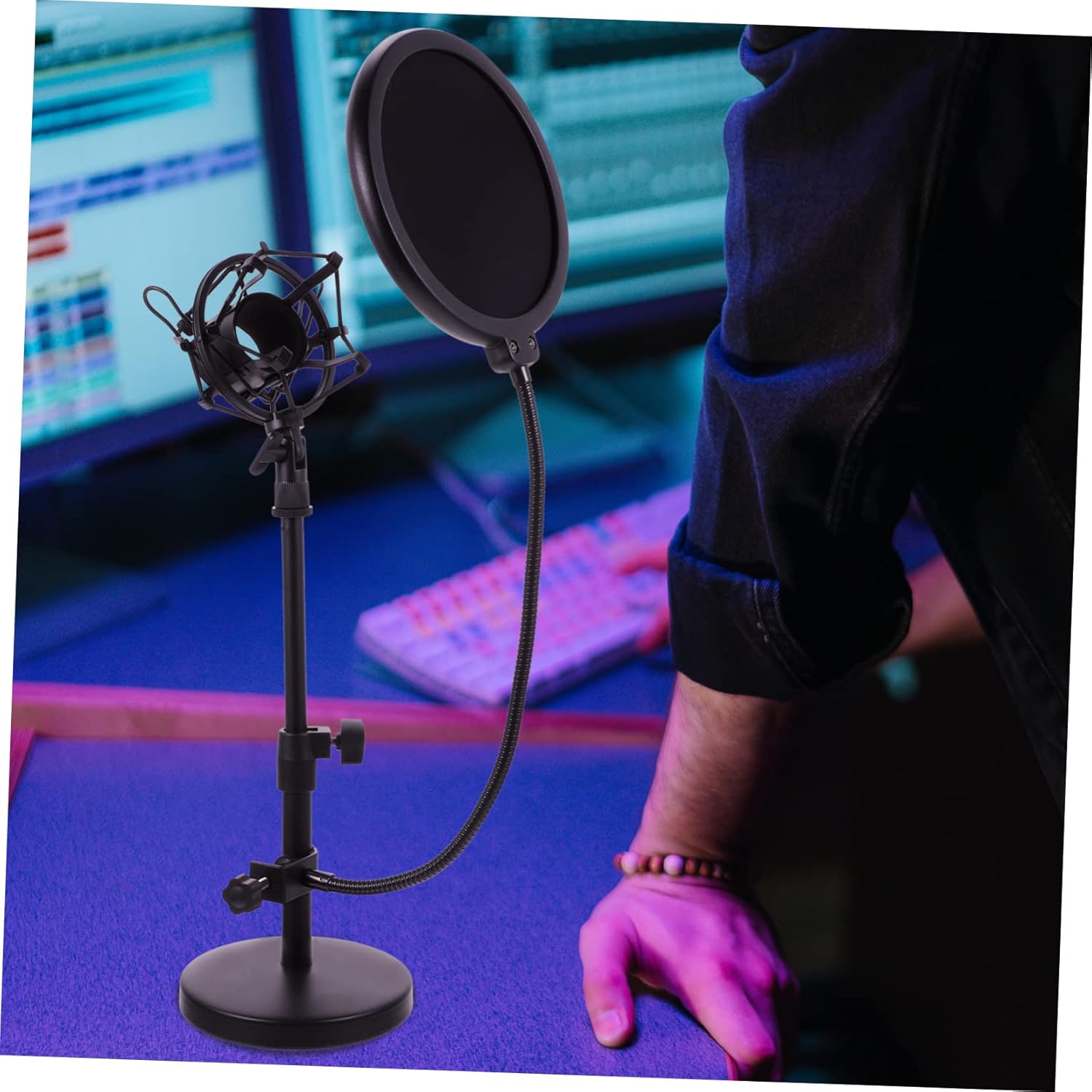 Microphone Stand with Acoustic Filter Desktop Mic Mount Pop Filter for Studio Recording