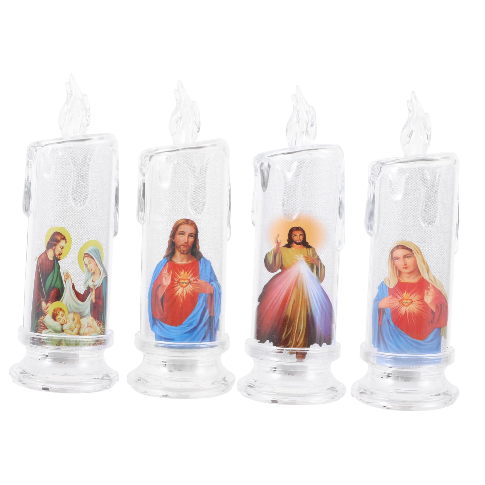 Bougies LED de prière sacrée avec base en plastique, lot de 4 pièces blanches pour l'église