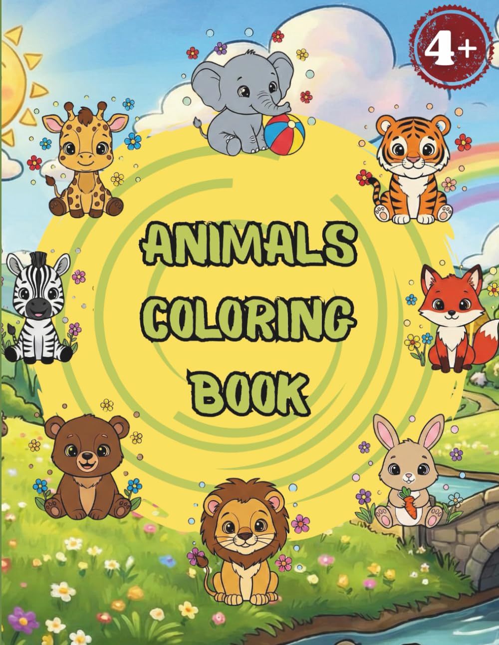 Animals coloring book: A Fun Coloring Book with 50 Happy Creatures from the Farm, Jungle, and Ocean | Perfect Activity for Kids Ages 4+.