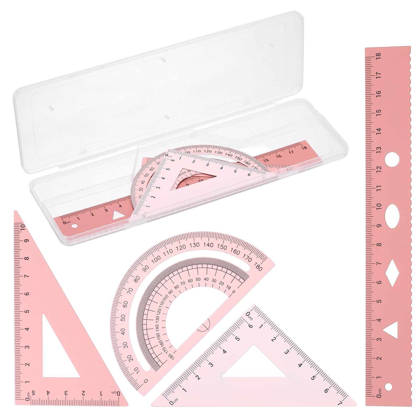 PATIKIL Geometry Set, 7 Inch Aluminum Ruler & 2 Triangles, Metal Protractor Ruler Math Drafting Measuring Tool for Home Office Math Drawing Engineering Art,Gradient Pink