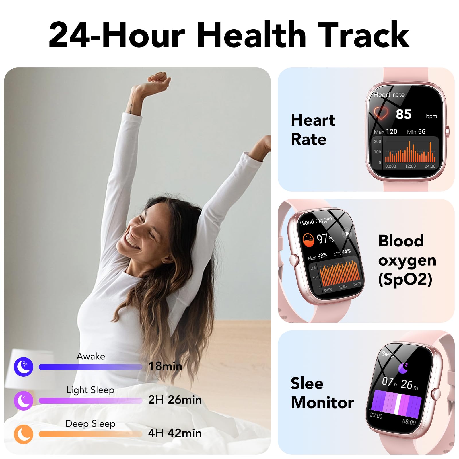 Smartwatch Donna,1.91" Orologio Smartwatch,con Effettua/Risposta Chiamate,100+ modalità Sportive con Sonno/Cardiofrequenzimetro,SpO2,Fitness Tracker,Contapassi,IP68 Impermeabile smart watch(rosa)