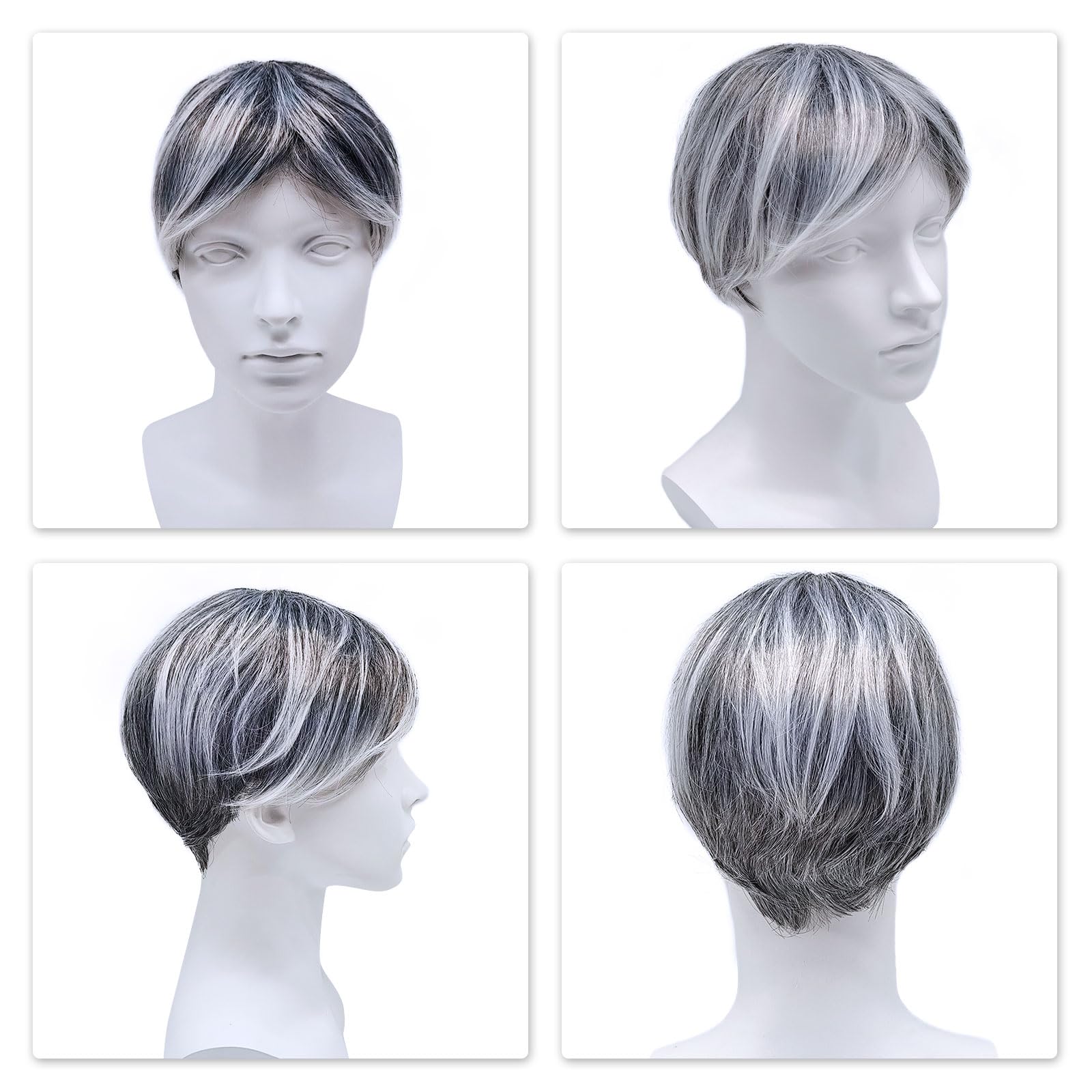 XNIVUIS Fluffy Grey Wig for Women - Old Lady's Short Curly Synthetic Hair Wig, Layered Messy Shaggy Style (1 Pcs) - Image 4