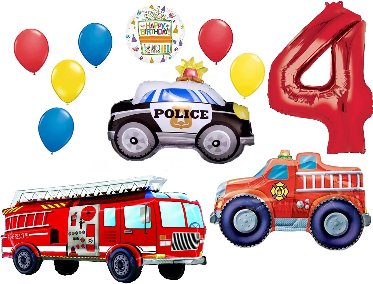 Team Rescue 4th Birthday Party Supplies and First Responders Balloon Bouquet decorations