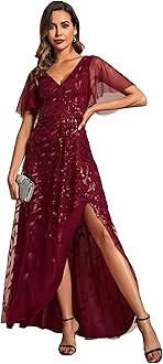 Ever-Pretty Women's Shimmery Formal Dress V Neck Sequins A-Line Side Slit Elegant Long Evening Dresses 02083