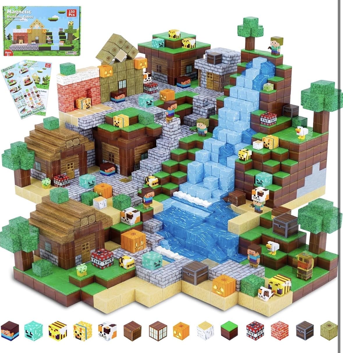 GigglePlay Magnetic Blocks Magnetic Building Blocks Construction Building Toy STEM Montessori Birthday Gift Present Cubes Educational Kids Boys Girls Ages 3 4 5 6 7 8 9 10 (150PCS, Forest Adventure)